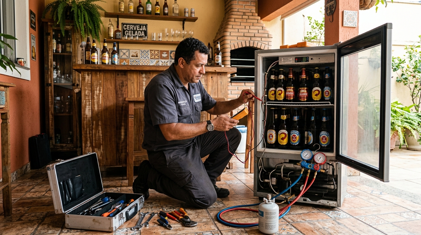 Recarga de gás refrigerante em cervejeira em atendimento na Utinga, Belém‑PA